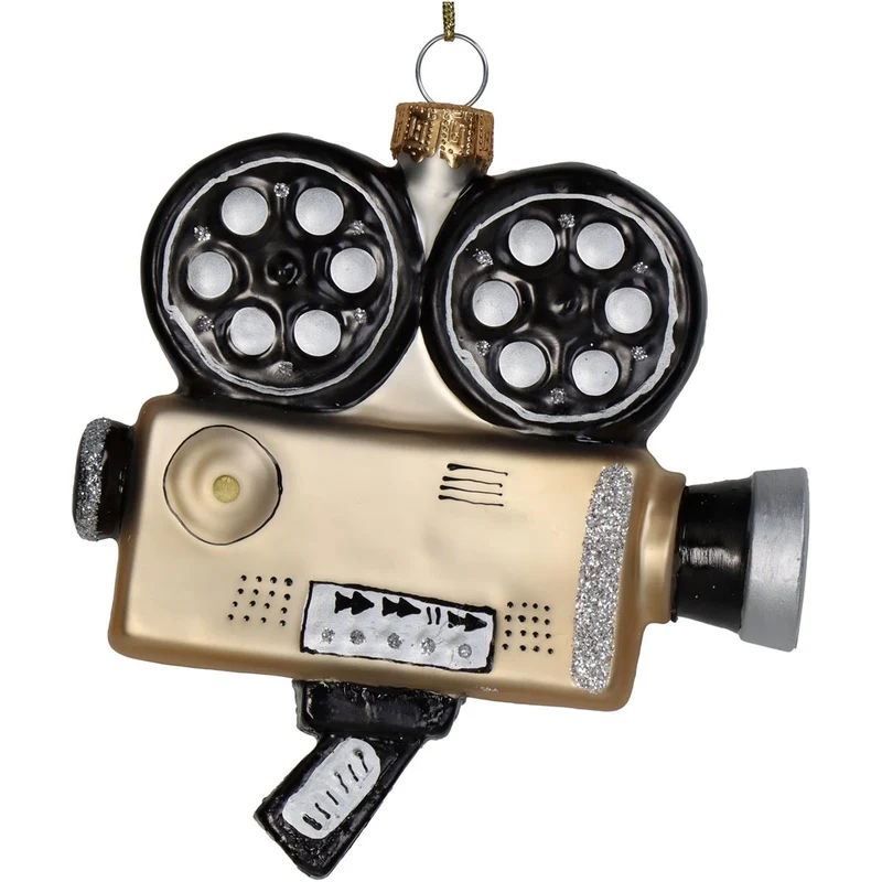 Ornament Film Camera Glass Gold 10.6cm