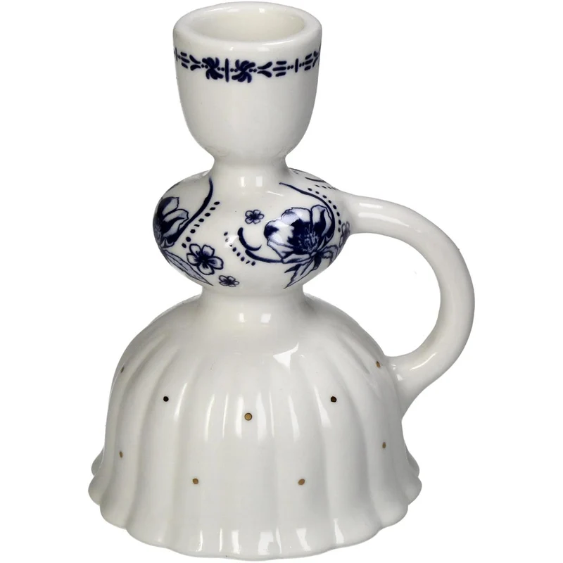 Candle Stick Cup Porcelain Blue 9.5x8x11.5cm
