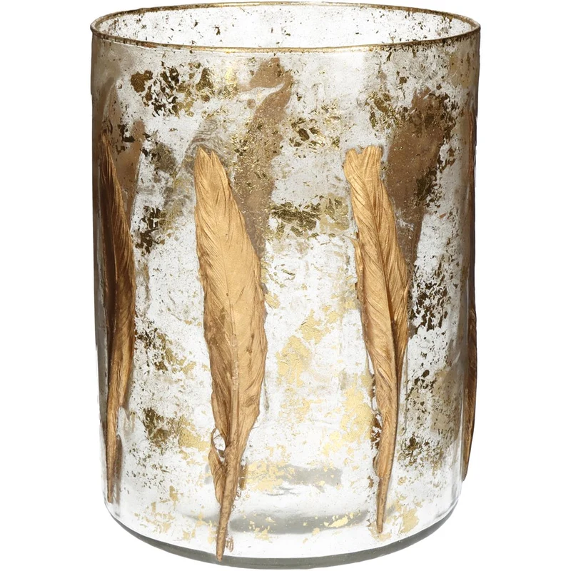 Candle Holder Feather Glass Gold 15x15x20cm