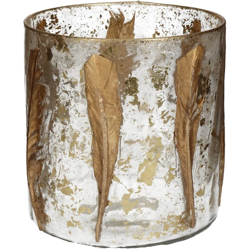 Candle Holder Feather Glass Gold 15x15x15cm