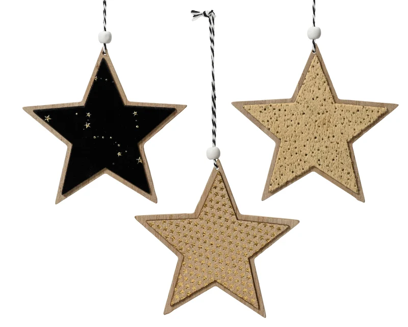 Hanger ster triplex 3 kleuren assortie 12x12cm