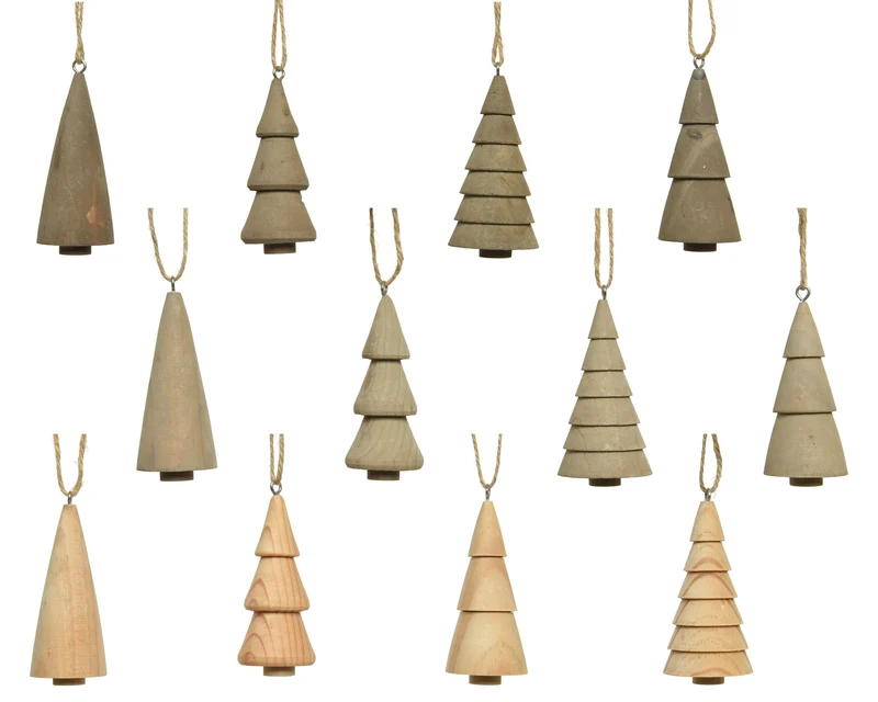 Hanger boom vurenhout 12 assortie naturel H6 D3,5cm