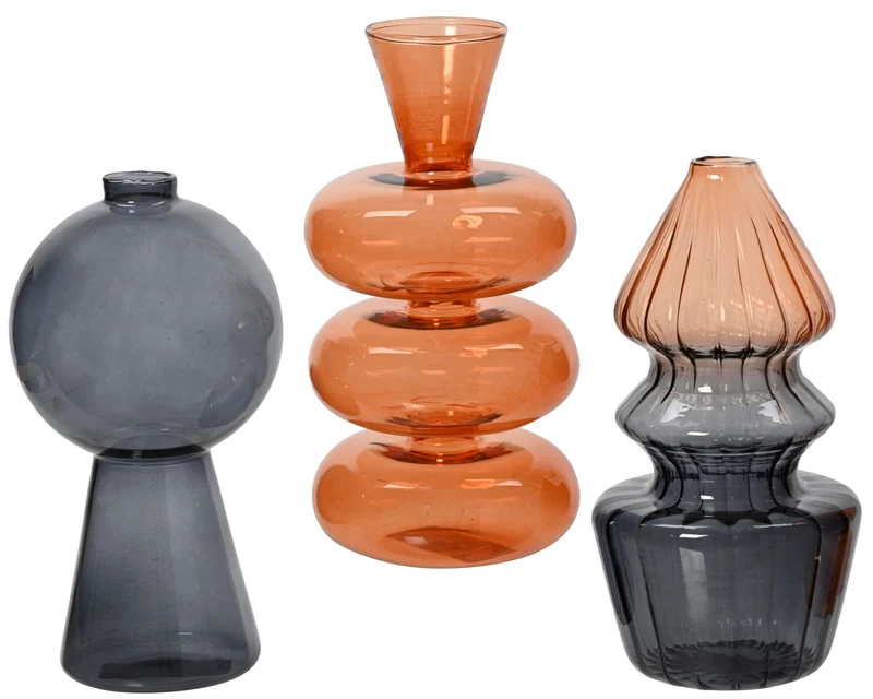 Vaas glas ''organic'' 3 assortie multi H15,2 D8,5cm