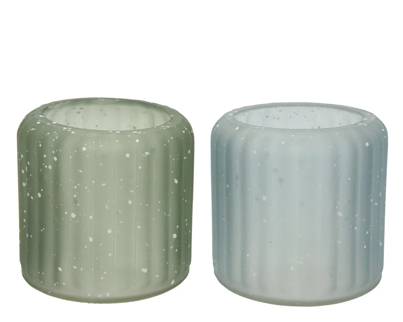 Theelichthouder glas opaque 2 assortie D8 H7,5cm