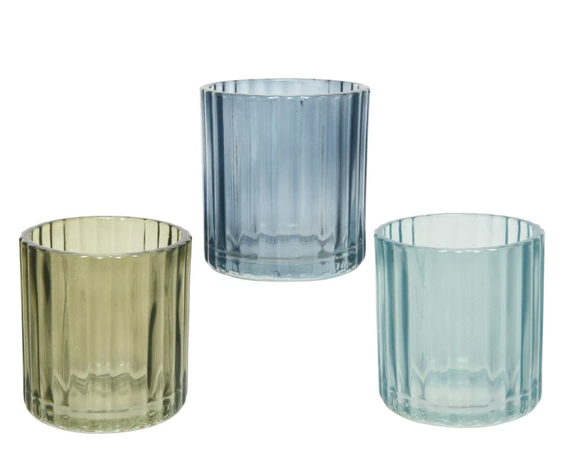 Theelichthouder glas opalescent lacquer 3 ass. D7,3 H8cm