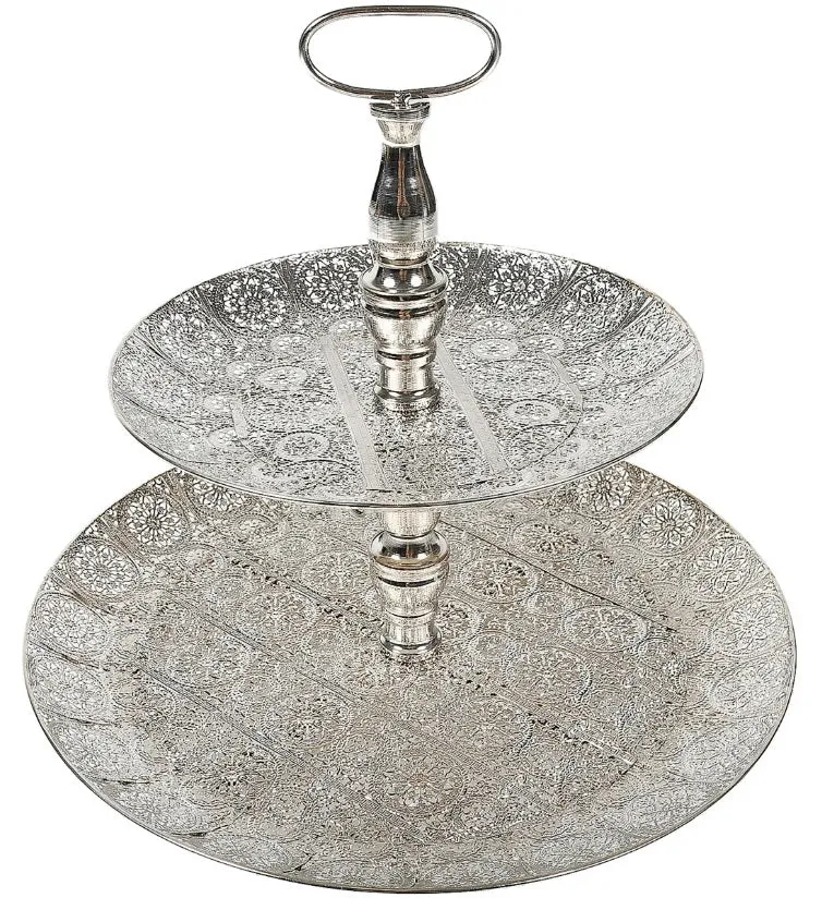 Etagere 2-laags metaal 49x40cm Zilverkleurig