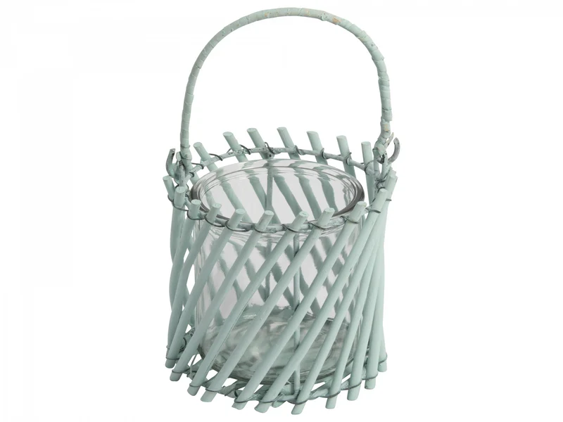 Lantaarn Gusta Rotan Turquoise D13 H12/20cm