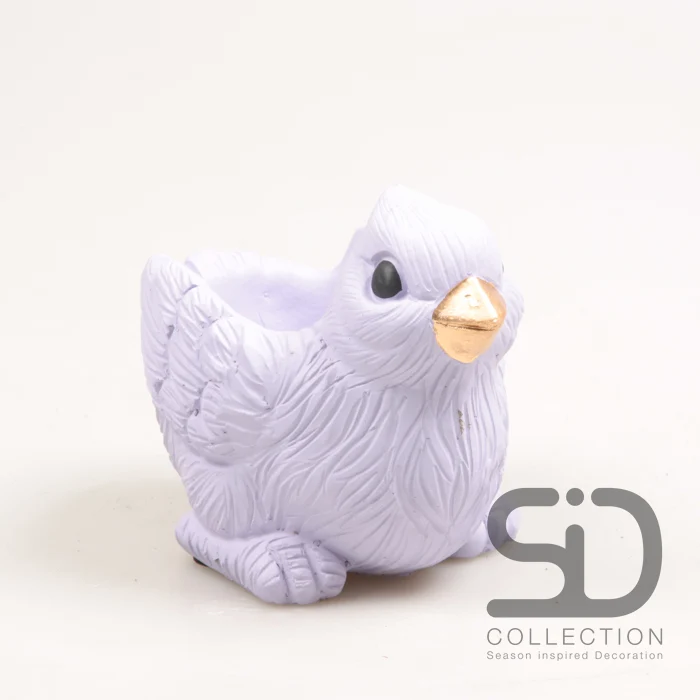 VOGEL MET PLANTER CEMENT 15X10X12 CM LILA