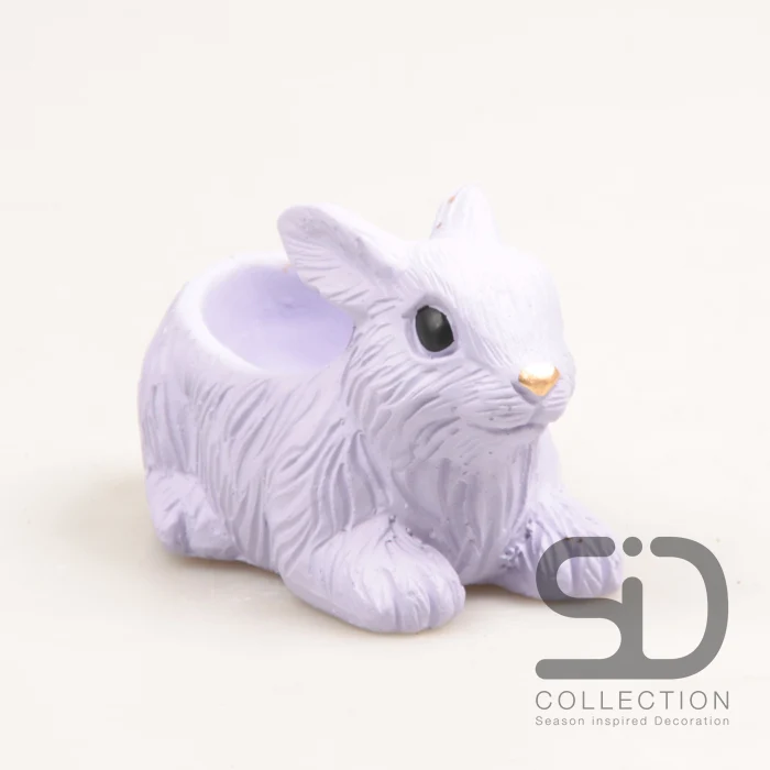 KONIJN MET PLANTER CEMENT 13.5X7.5X8 CM LILA
