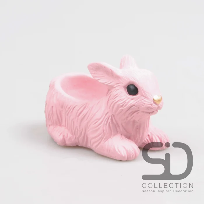 KONIJN MET PLANTER CEMENT 13.5X7.5X8 CM ROSE