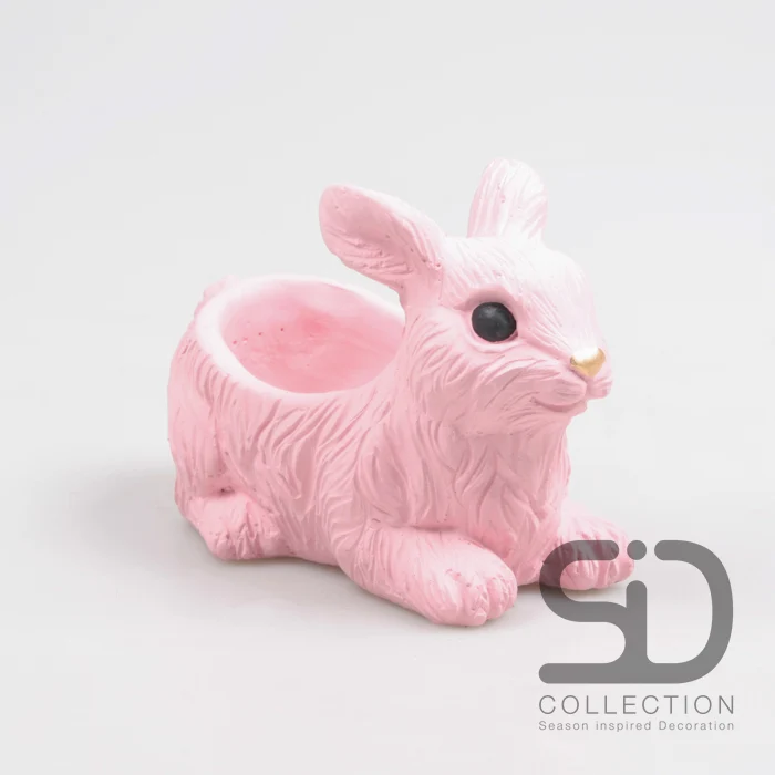 KONIJN MET PLANTER CEMENT 17.5X10X12 CM ROSE