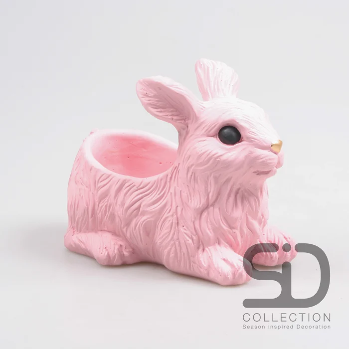 KONIJN MET PLANTER CEMENT 21X13.5X16 CM ROSE