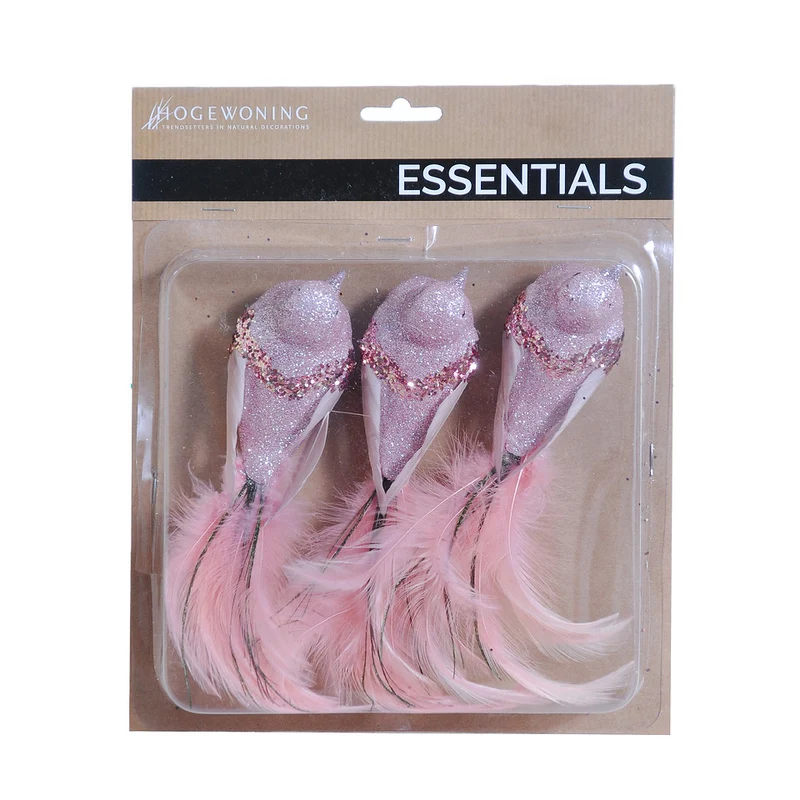 Glitter Birds on Clip 24x4cm p.blister Light Pink (3pcs)