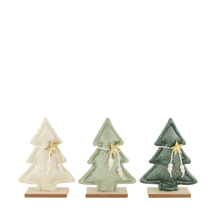 Tree fabric with wooden base 13.5x5x19cm Green Mixed