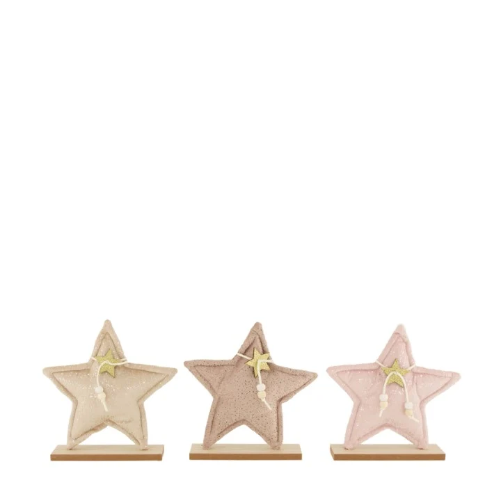 Star fabric with wooden base 18.5x4x18.5cm Mixed brown