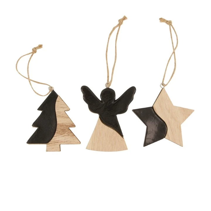Hanger ceramic with plywood 7.5x0.6x7.5cm 3pc Mixed Black