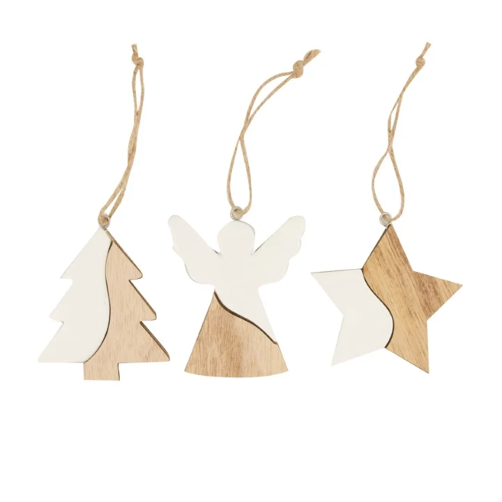 Hanger ceramic with plywood 7.5x0.6x7.5cm 3pc Mixed White