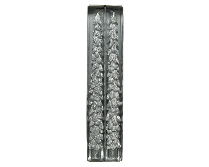 Set/2 Dinnerkaars wax ''boom'' glitter zilver D2,2 H25cm