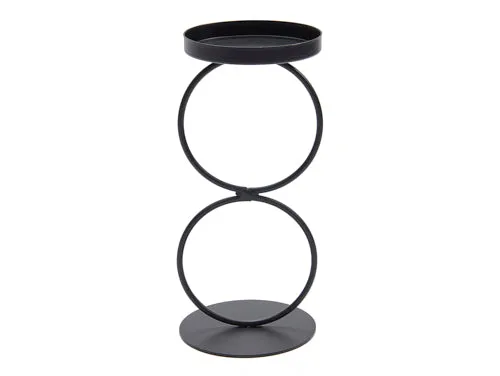 Metal double ring candle holder 19cm black