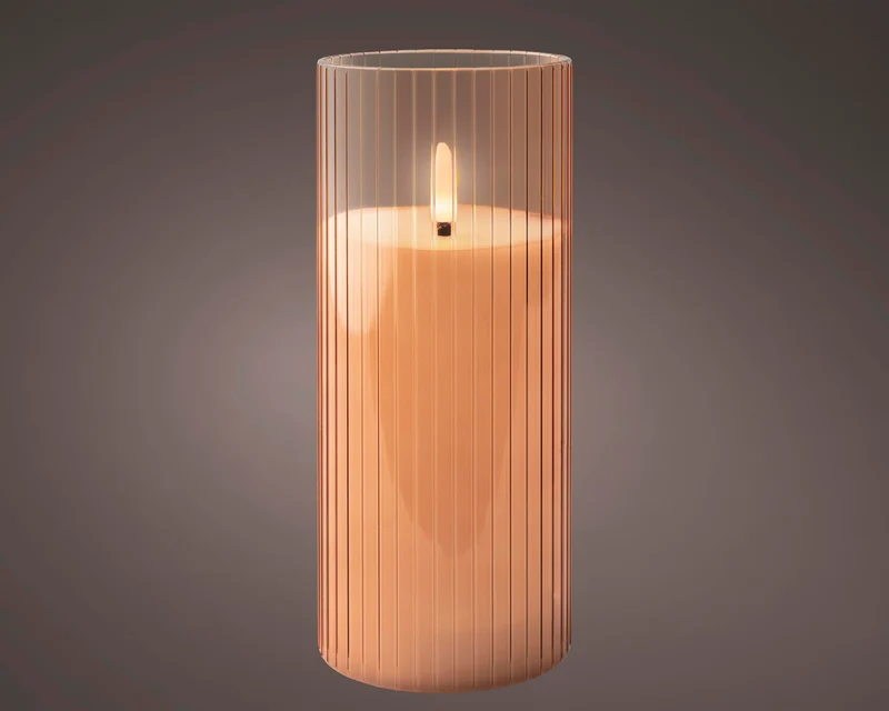 LED kaars glas BO binnen roze/warm wit H17,5 D7,5cm