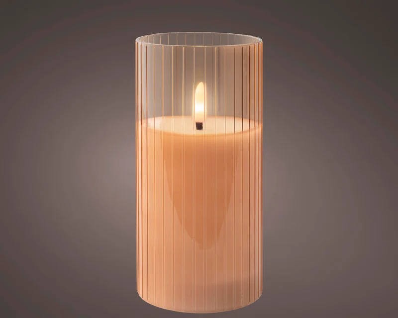 LED kaars glas BO binnen roze/warm wit H15 D7,5cm