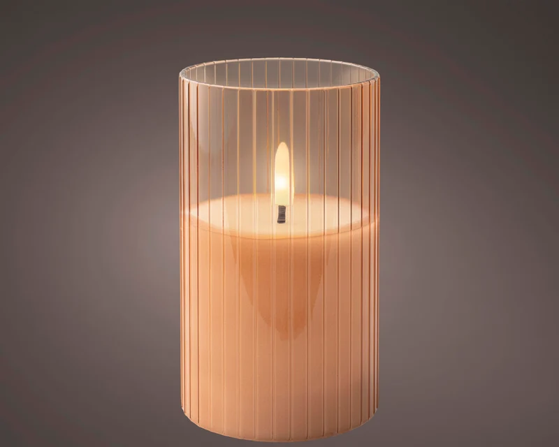 LED kaars glas BO binnen roze/warm wit H12,5 D7,5cm