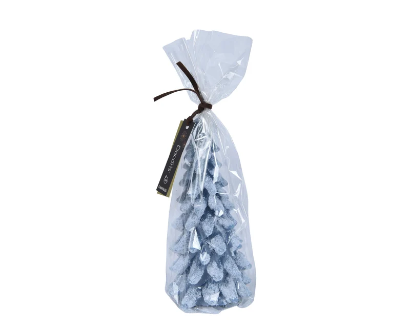 Kaars ''boom'' wax blauw H12,5 D7cm in verpakking