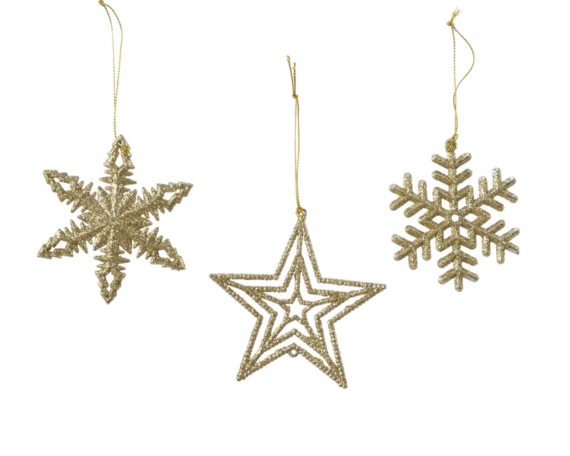 Hang figuren plastic 3 assortie licht goud 10x10cm