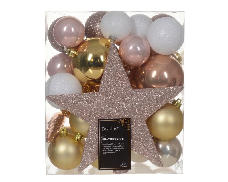 Box a 33 Kerstbal kunststof mix assortie pink D.8cm