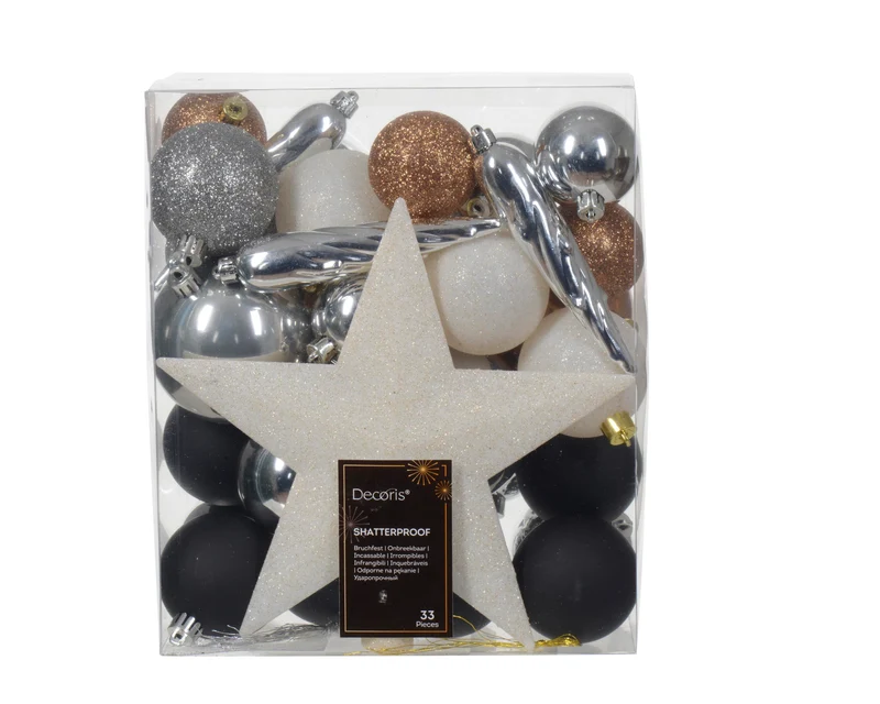 Box a 33 Kerstbal kunststof mix assortie blue D.8cm