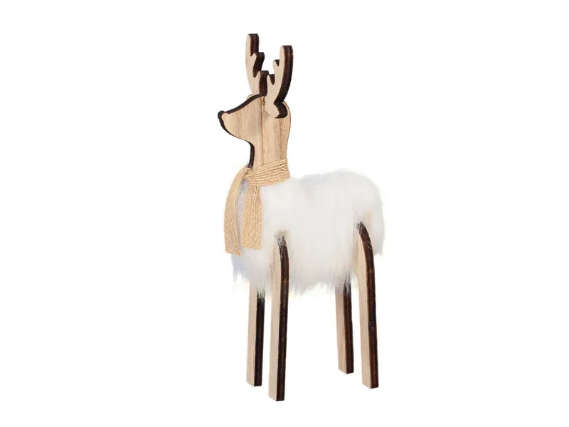 pb. 4 wooden deers/standing white 9x5 cm