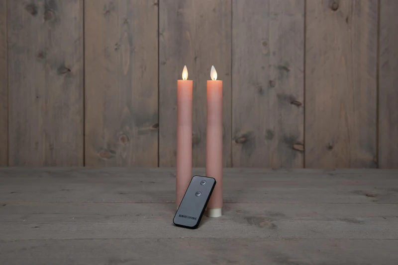 DINERKAARS B.O. 2ST ROZE RUSTIEK WAX 23CM BEWEGENDE VLAM MET AFSTANDSBEDIENING 2X2AAA