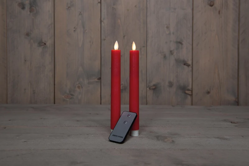 DINERKAARS B.O. 2ST ROOD RUSTIEK WAX 23CM BEWEGENDE VLAM MET AFSTANDSBEDIENING 2X2AAA