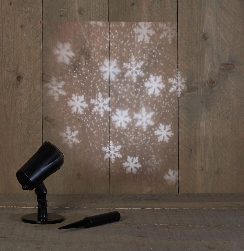 LED OUTDOOR PROJECTOR SNEEUWVLOK LED WIT MET VOETJE EN STEKER / 8/16H TIMER IP44 / 5M AANLOOPSNOER