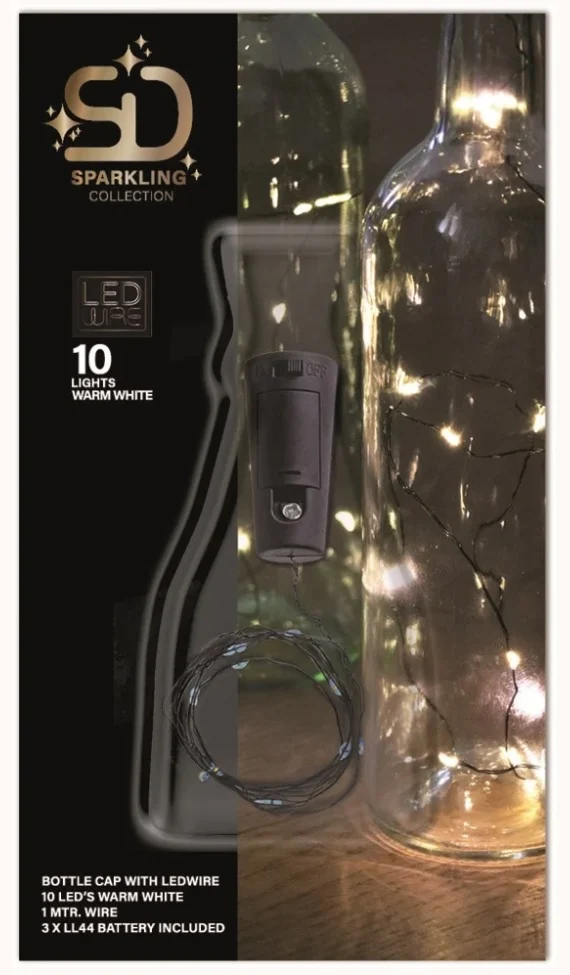 FLESSENDOP ZWART 10LED 1MTR ZWART DRAAD WARM WIT