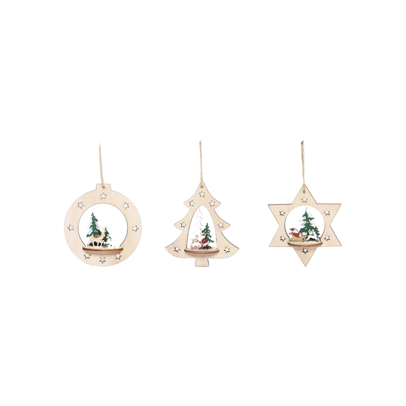 Wood Xmas Hanger 3ass. 11x3x9cm Natural