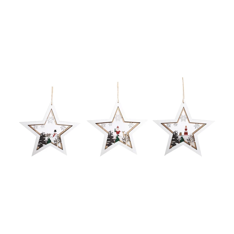 Wood Star Hanger 3ass. 20cm White