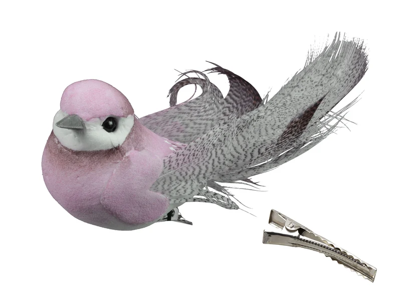 w/b. 6 birds/clip pink 8,5x3cm