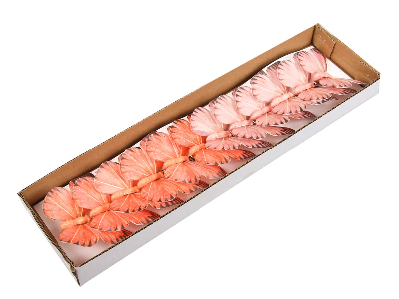w/b. 12 butterflies/clip pink/orange 8,5x7 cm