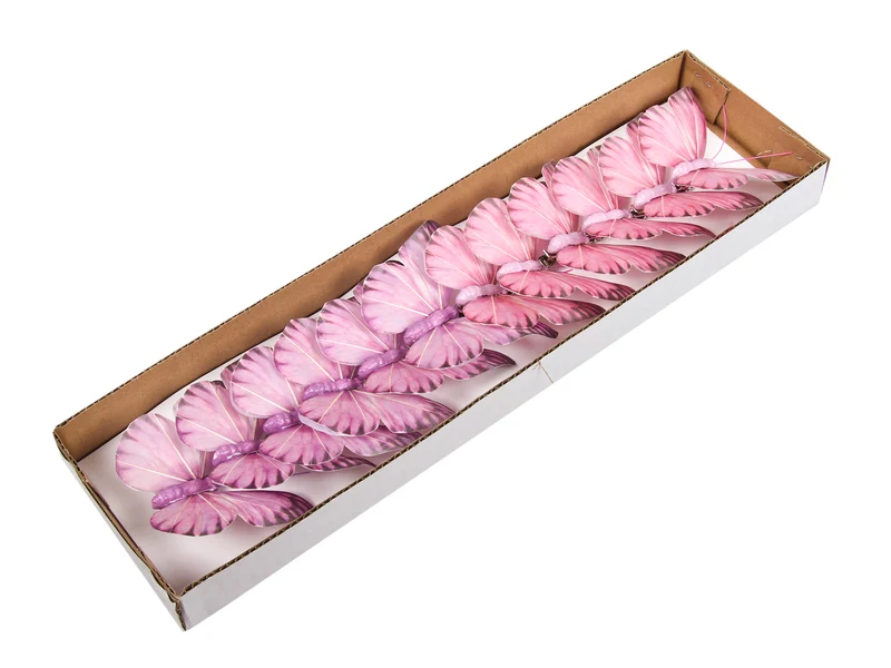 w/b. 12 butterflies/clip pink assorted 8,5x7 cm