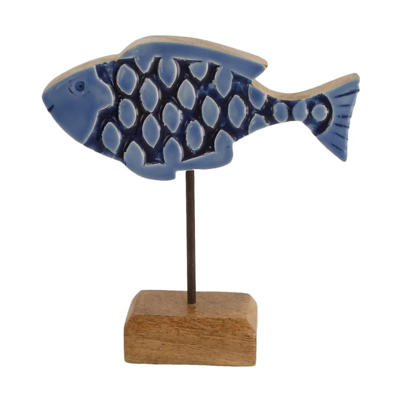 Fish mango wood 18x5x18cm Blue