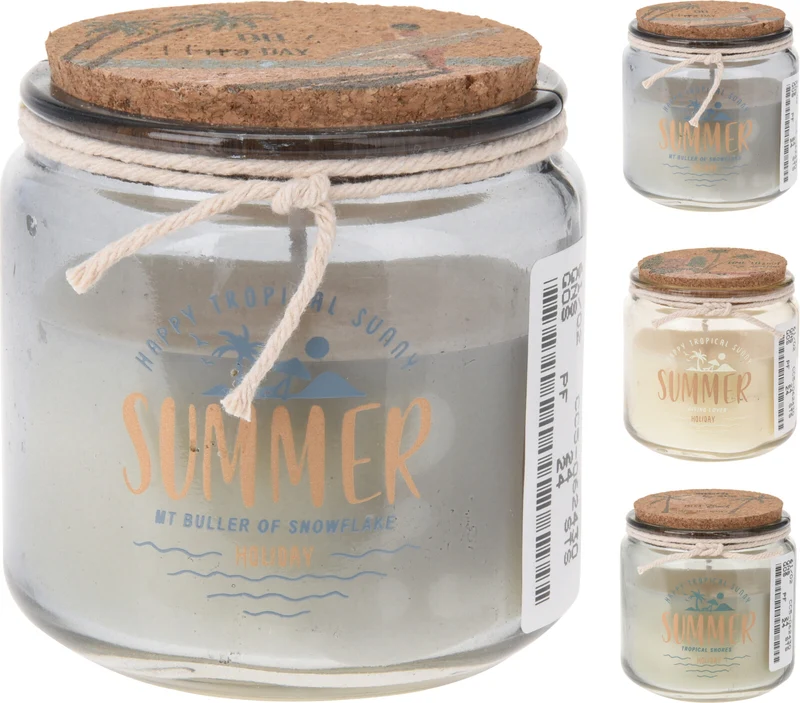 GEURKAARS IN GLAZEN POT ''SUMMER'' MET KURK D8 H8CM 3 ASS