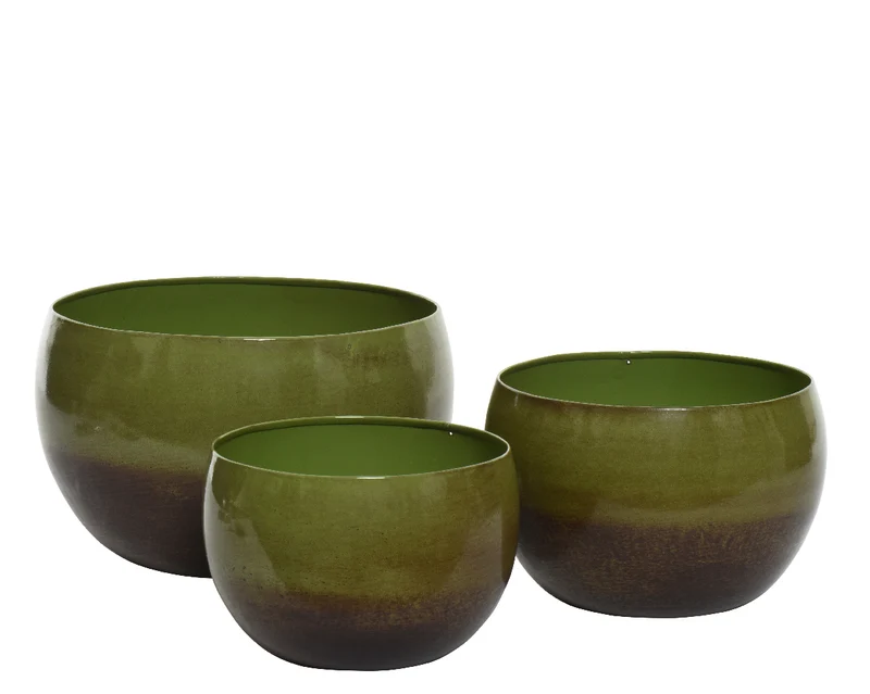 Set a 3 Planter ijzer olijf H20 D27cm