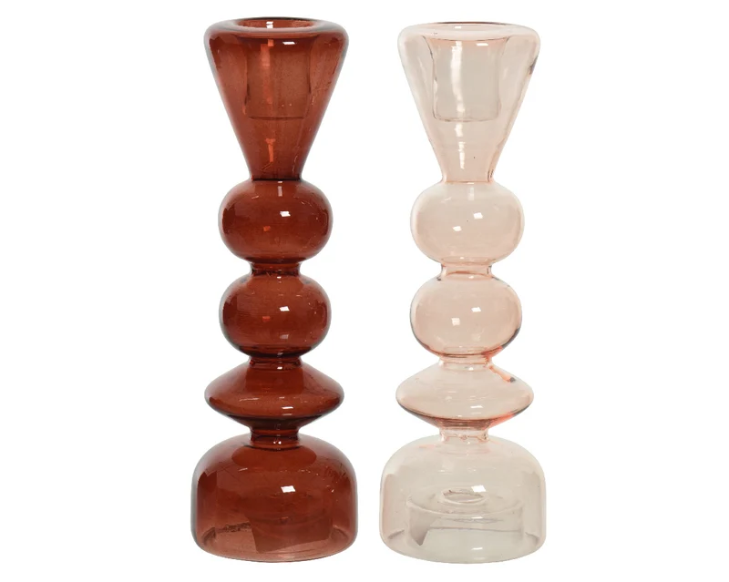 Kandelaar glas 2 kleuren assortie H19 D6cm