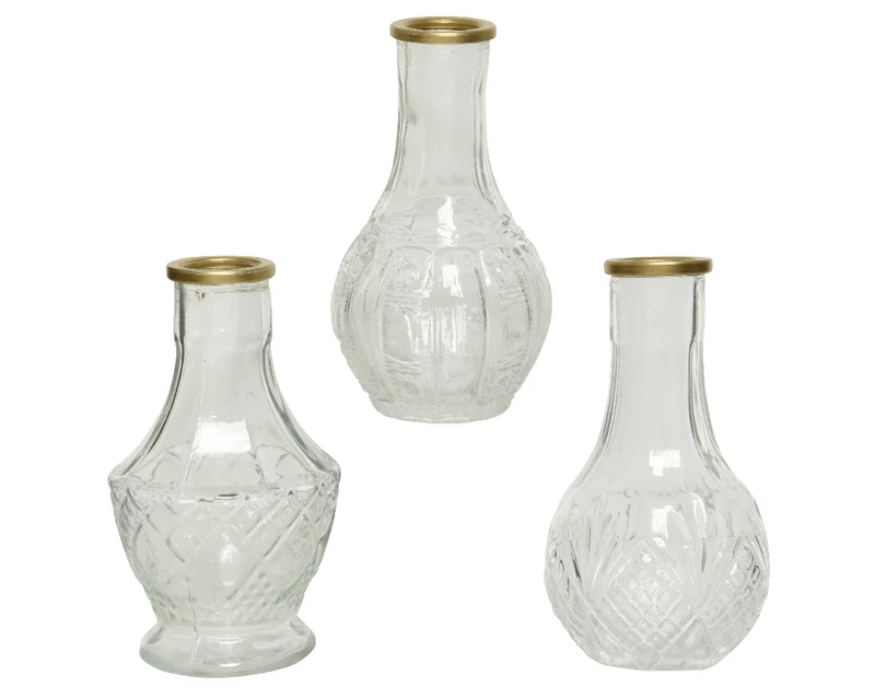 Vaas glas 3 assortie transparant H11,5 D8cm 2x5/1x6