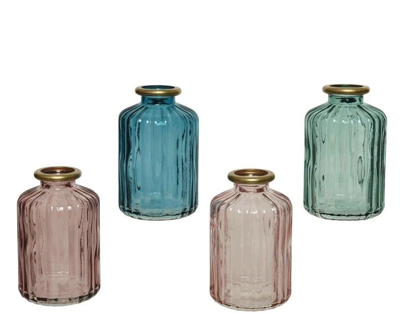 Fles glas 4 kleuren assortie H10 D6,2cm