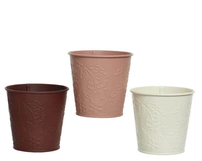 Planter zink 3 kleuren assortie H10,6 D11cm