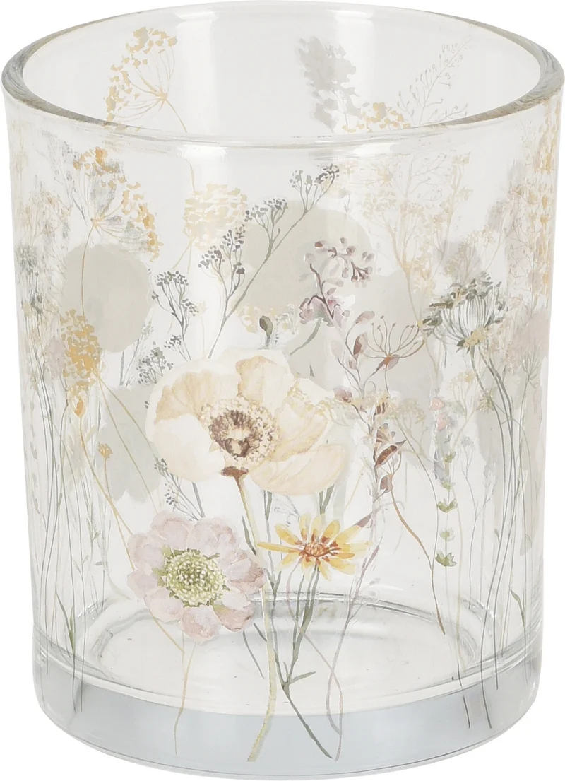 THEELICHTHOUDER GLAS MET BLOEMPRINT D7 H8CM