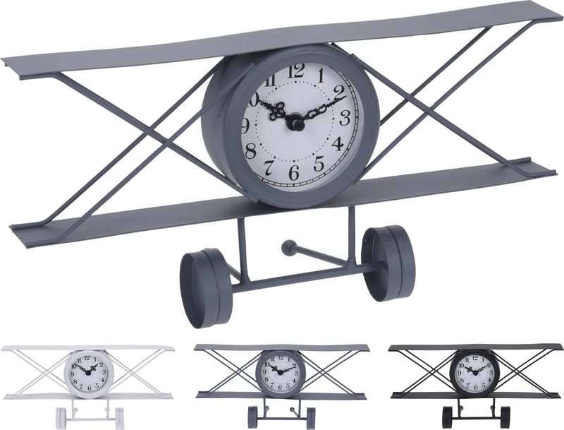 KLOK VLIEGTUIG MODEL METAAL 30X9X15CM 3 ASSORTIE KLEUR