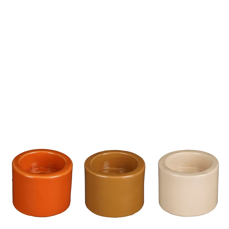 Candleholder l. brown cream orange 3 assorted - h5xd6,5cm